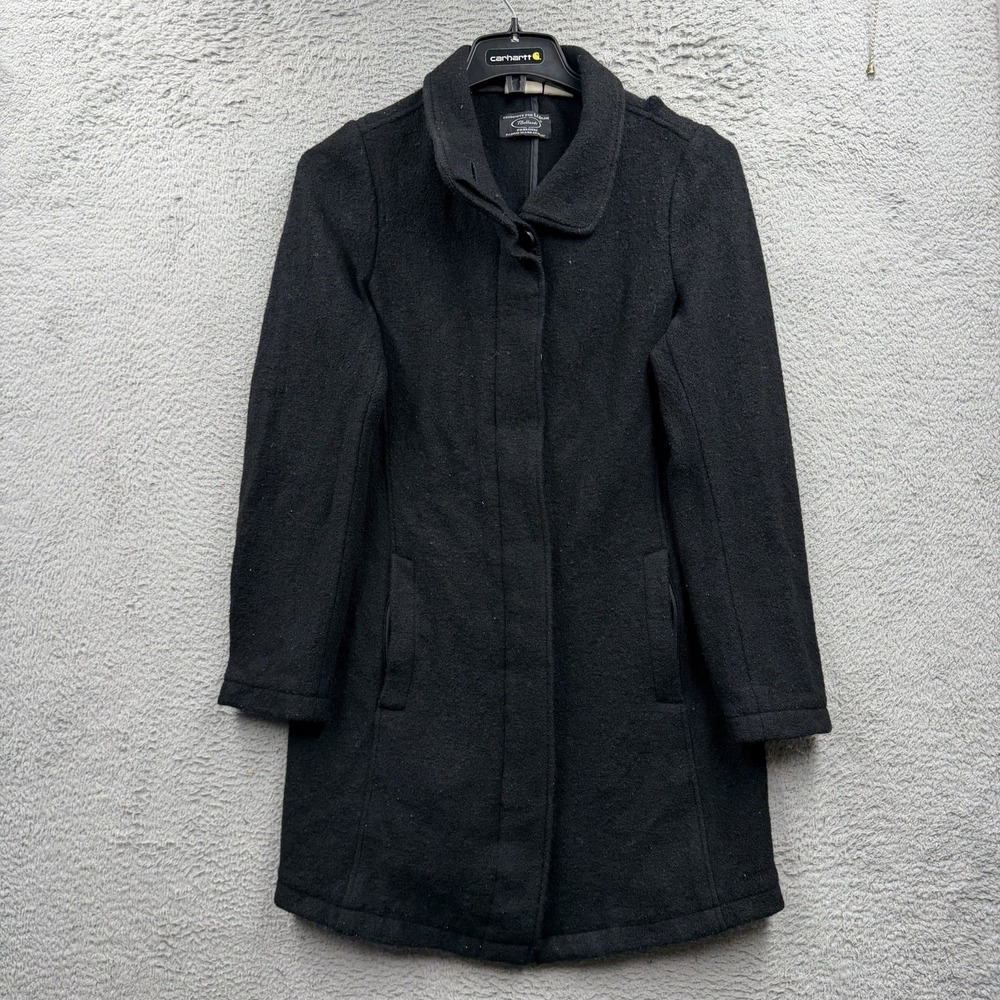 LL Bean Bellandi Jacket Womens Medium Black Italian Boiled Wool Pea Coat 271132